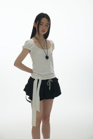 [YAWHAT] lace drawstring skirt