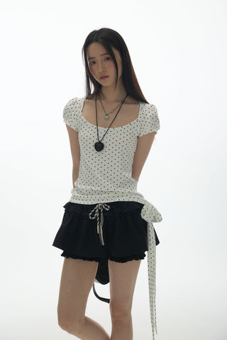 [YAWHAT] lace drawstring skirt