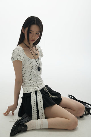 [YAWHAT] lace drawstring skirt