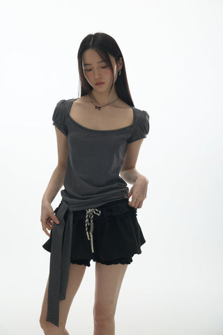 [YAWHAT] lace drawstring skirt