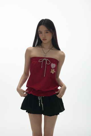 [YAWHAT] lace drawstring skirt