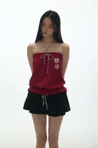 [YAWHAT] lace drawstring skirt