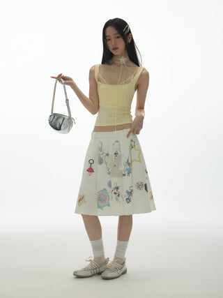 [YAWHAT] pendant pleated skirt