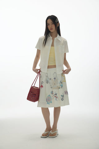 [YAWHAT] embroidered short shirt