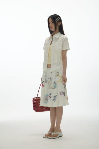 [YAWHAT] embroidered short shirt