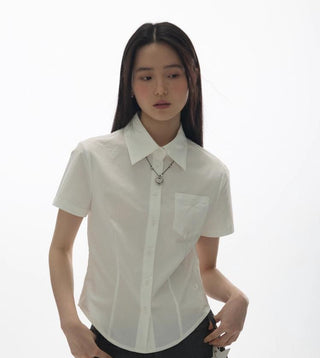 [YAWHAT] embroidered short shirt