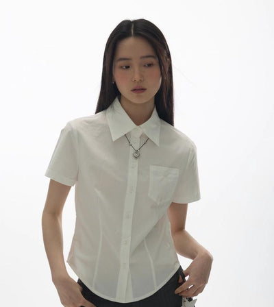[YAWHAT] embroidered short shirt