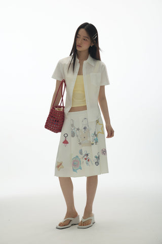 [YAWHAT] embroidered short shirt