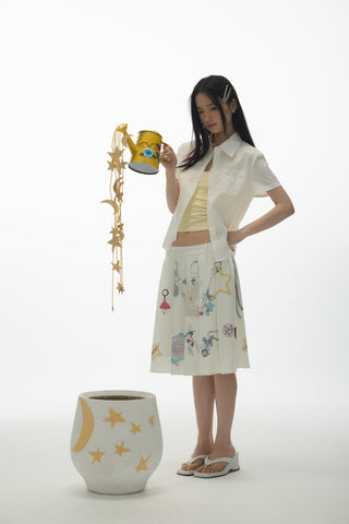 [YAWHAT] embroidered short shirt