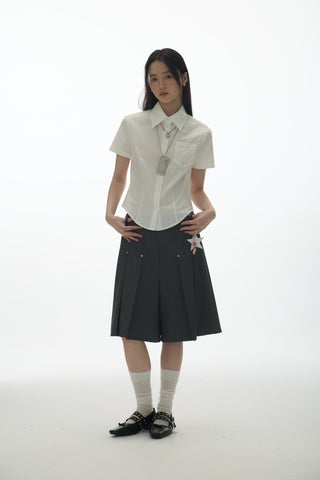 [YAWHAT] embroidered short shirt