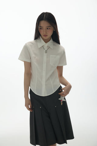 [YAWHAT] embroidered short shirt