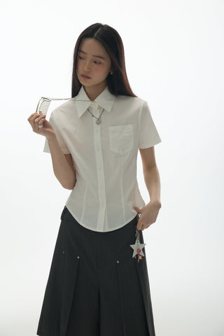 [YAWHAT] embroidered short shirt