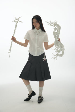 [YAWHAT] embroidered short shirt