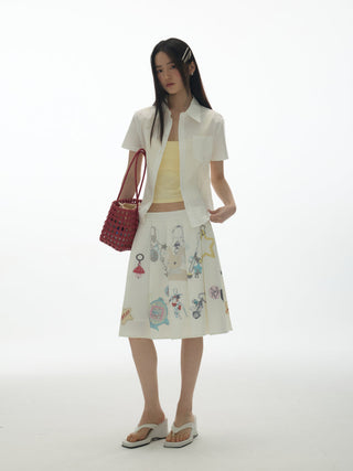 [YAWHAT] embroidered short shirt