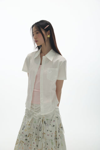 [YAWHAT] embroidered short shirt