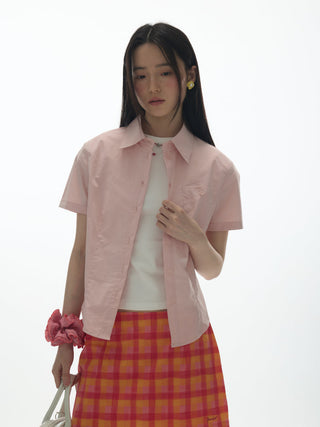 [YAWHAT] embroidered short shirt