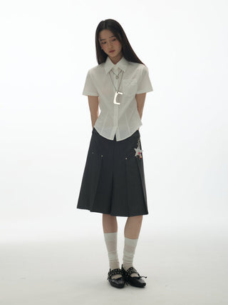 [YAWHAT] embroidered short shirt
