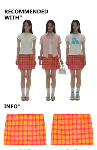 [YAWHAT] checkered mini skirt