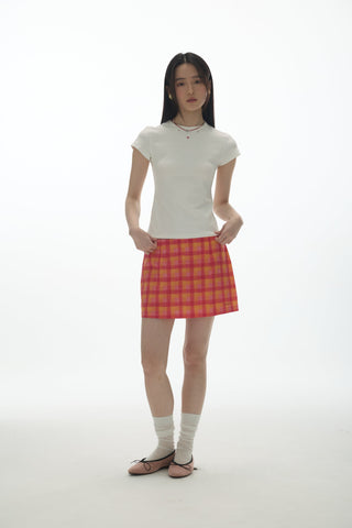 [YAWHAT] checkered mini skirt