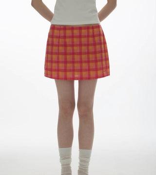 [YAWHAT] checkered mini skirt