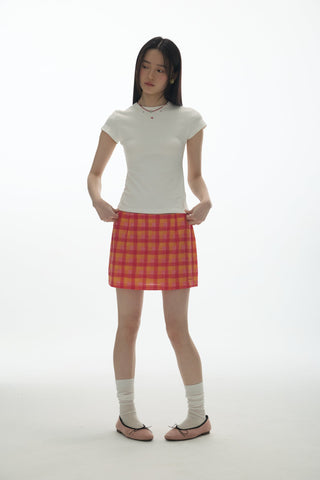 [YAWHAT] checkered mini skirt