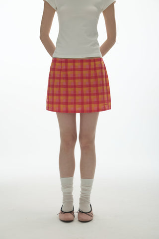 [YAWHAT] checkered mini skirt