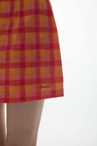 [YAWHAT] checkered mini skirt