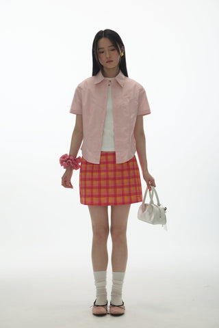 [YAWHAT] checkered mini skirt