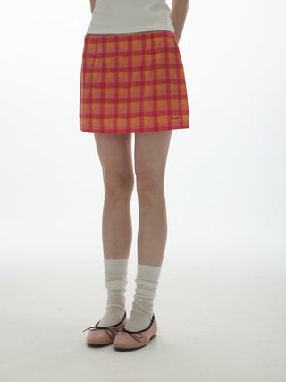 [YAWHAT] checkered mini skirt