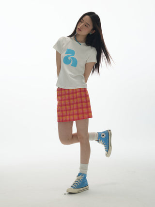 [YAWHAT] checkered mini skirt