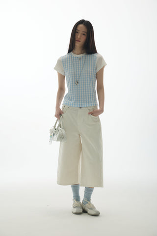 [YAWHAT] plaid rhinestone tee
