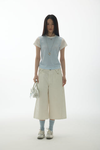 [YAWHAT] plaid rhinestone tee