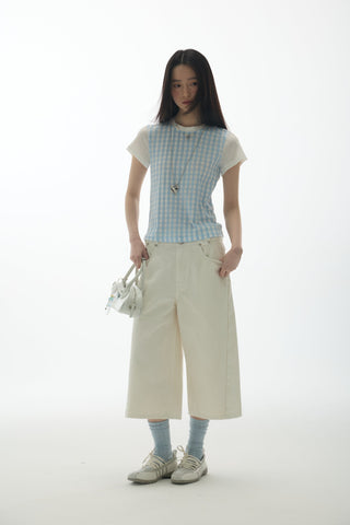[YAWHAT] plaid rhinestone tee