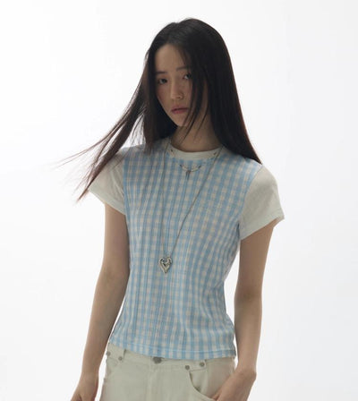 [YAWHAT] plaid rhinestone tee