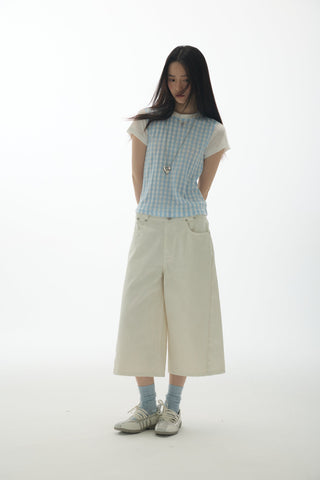 [YAWHAT] plaid rhinestone tee