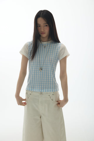 [YAWHAT] plaid rhinestone tee