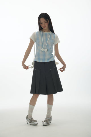 [YAWHAT] plaid rhinestone tee