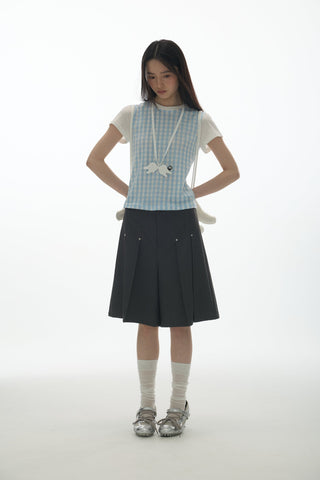 [YAWHAT] plaid rhinestone tee
