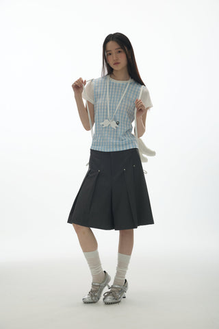 [YAWHAT] plaid rhinestone tee