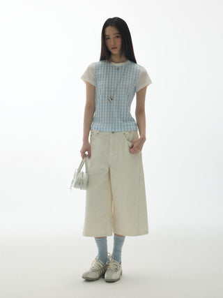 [YAWHAT] plaid rhinestone tee