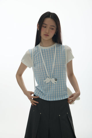 [YAWHAT] plaid rhinestone tee