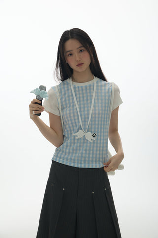 [YAWHAT] plaid rhinestone tee