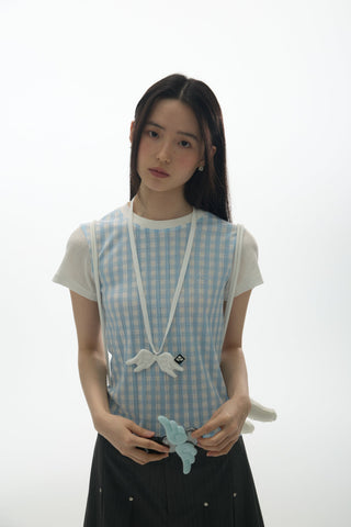 [YAWHAT] plaid rhinestone tee