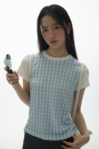 [YAWHAT] plaid rhinestone tee