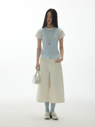 [YAWHAT] plaid rhinestone tee