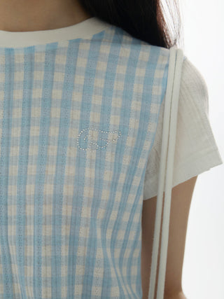 [YAWHAT] plaid rhinestone tee