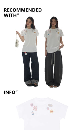 [YAWHAT] print embroidered tee