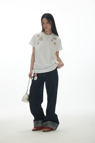 [YAWHAT] print embroidered tee