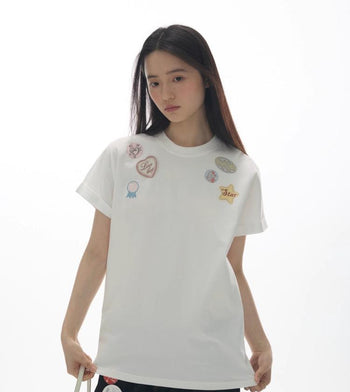 [YAWHAT] print embroidered tee