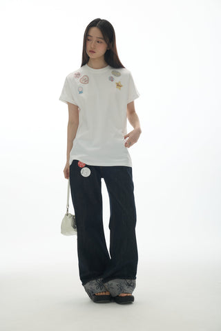 [YAWHAT] print embroidered tee
